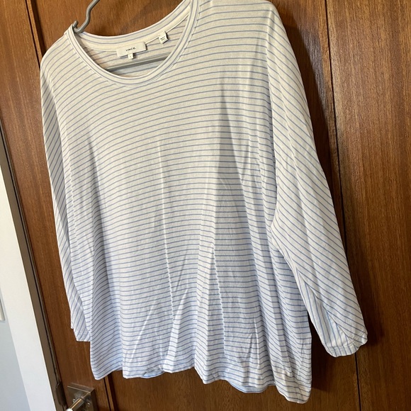 Vince 3/4 Sleeve Length T-Shirt, Size Large, White with Blue Stripes - Picture 2 of 7